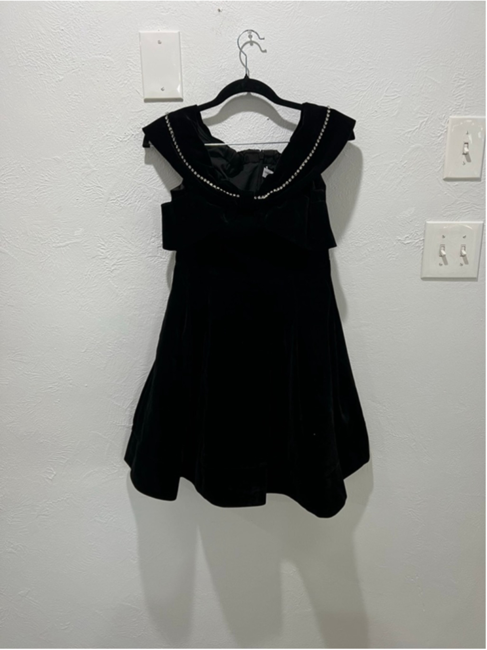 Women's TAMMY TANGS Black Velvet Mini Dress with Rhinestones L